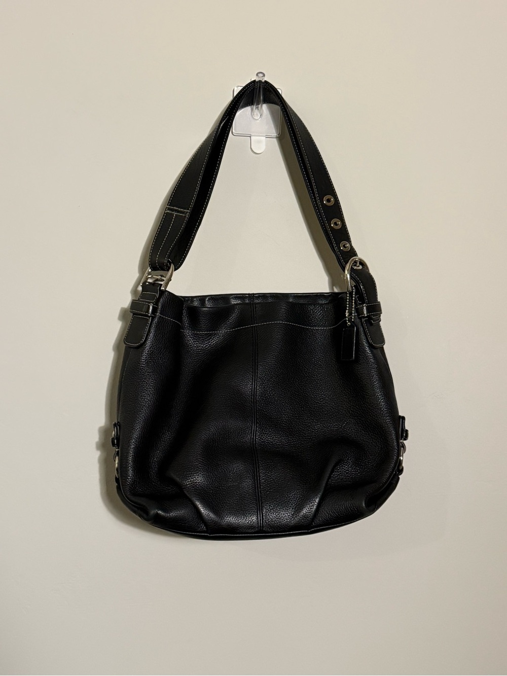 Coach F15064 Soho Duffle Convertible Black Pebbled Leather Hobo Shoulder Bag
